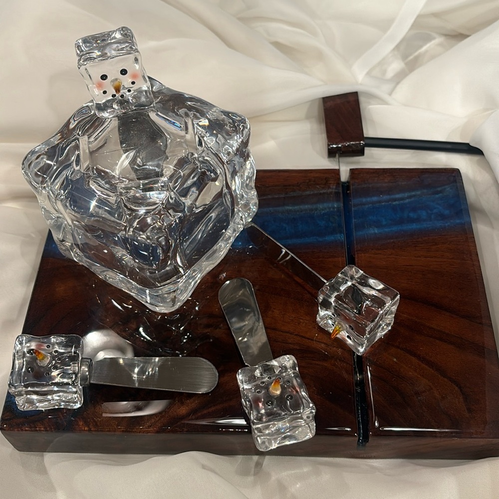 Set of 4 Dept 56 Snowman Spreader Holder Ice Cube Faces Christmas